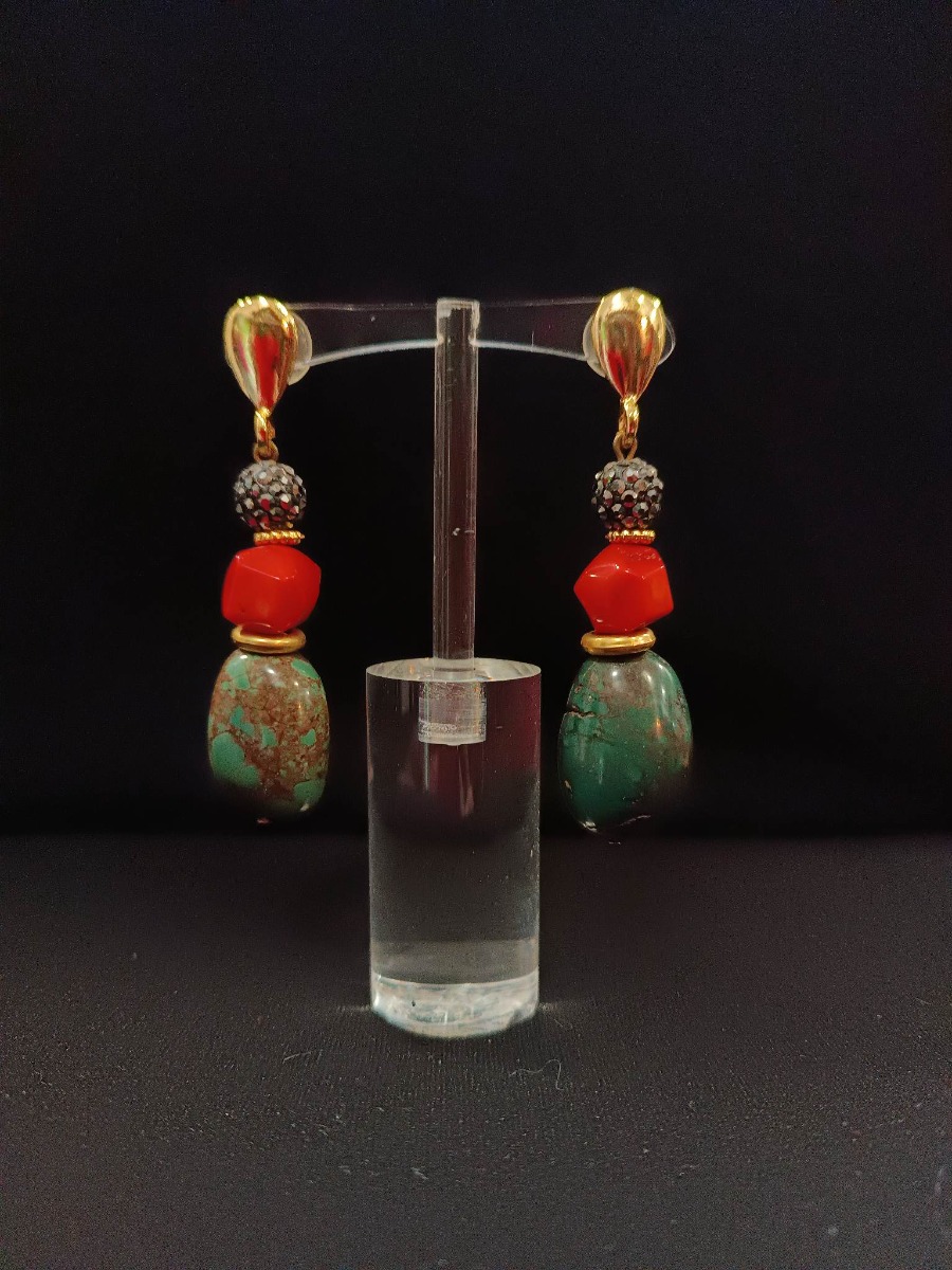 Κρεμαστα σκουλαρικια με δυο ειδη φυσικης πετρας