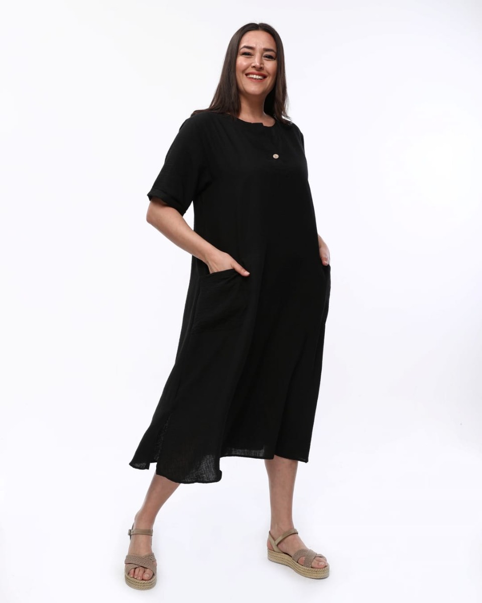 Φόρεμα με κουμπί στο γιακά μαύρο