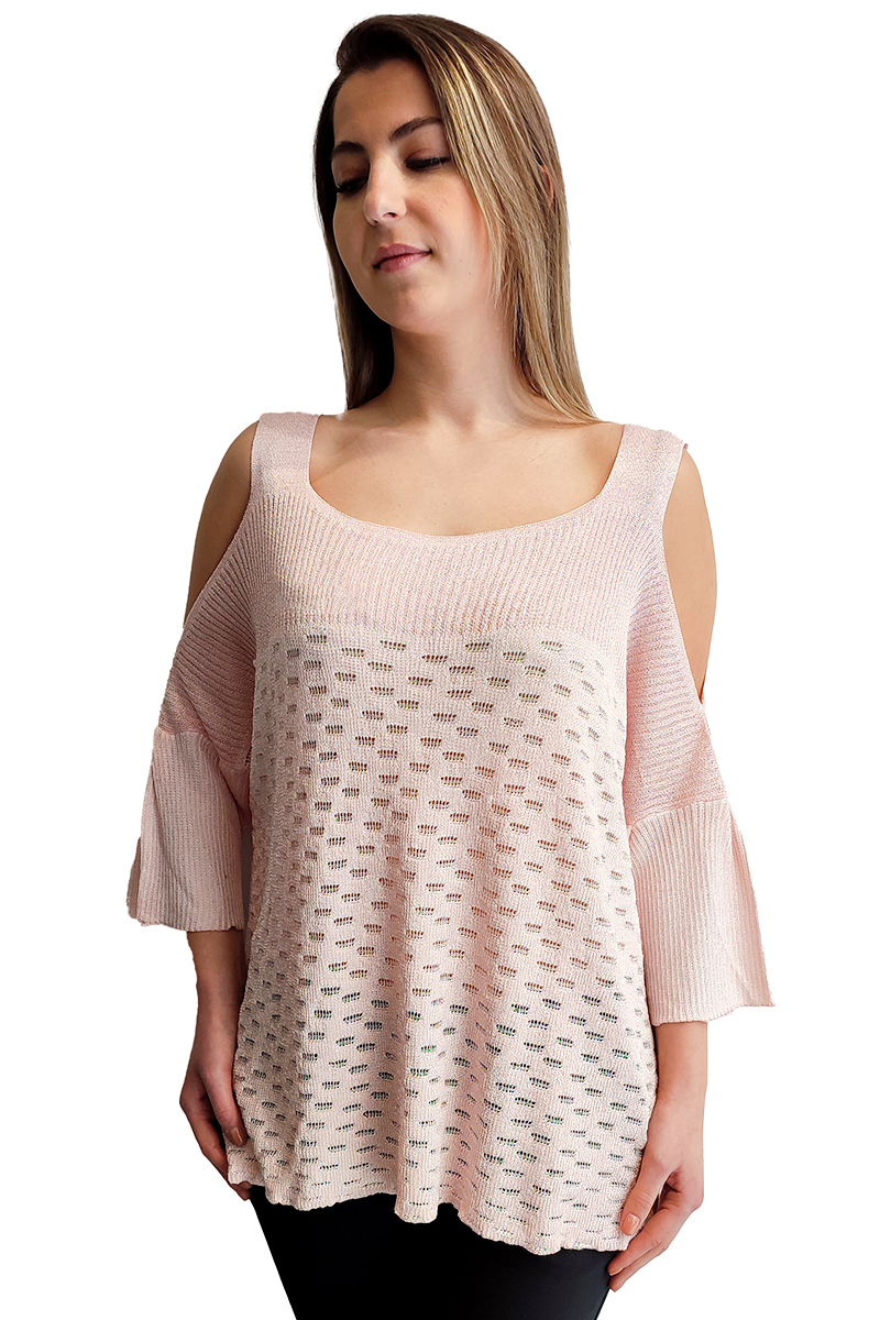 Baby pink μπλούζα με άνοιγμα στους ώμους