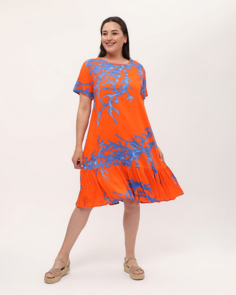 Coral print dress orange
